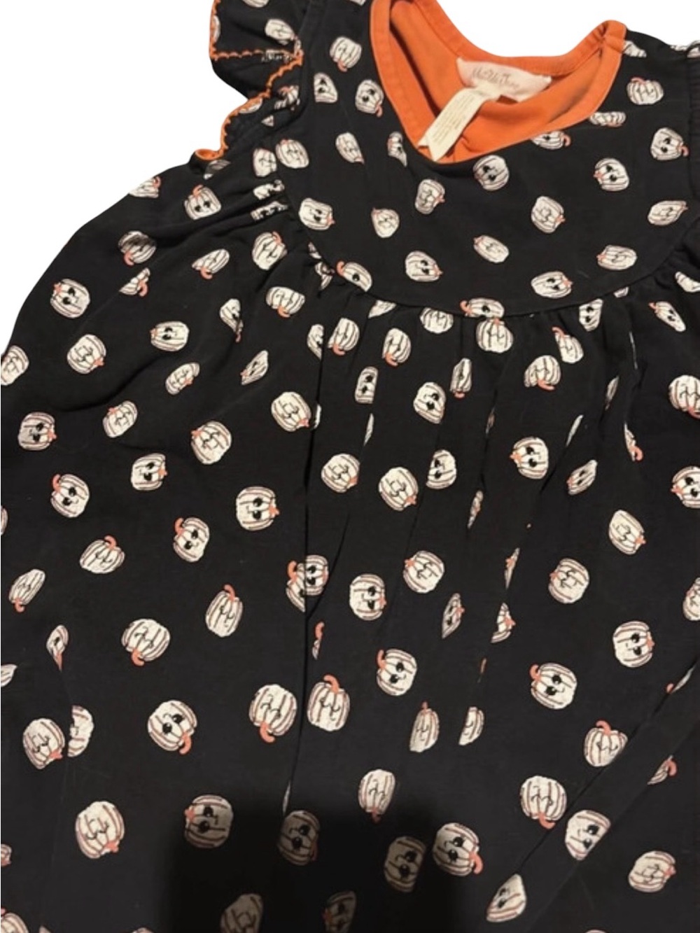 Matilda Jane Halloween Black Dress with White Pumpkin Print and Orange Trim sz 6